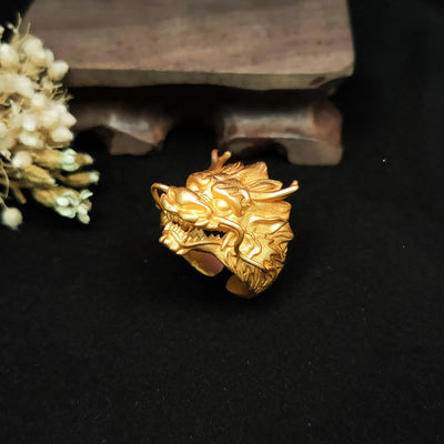 Buddha Stones Golden Dragon Luck Protection Ring Ring BS 3