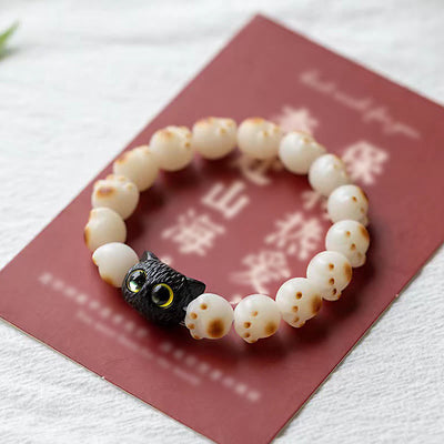 Buddha Stones Natural Bodhi Seed Red Sandalwood Lovely Paw Lucky Cat Peace Bracelet Bracelet BS 3
