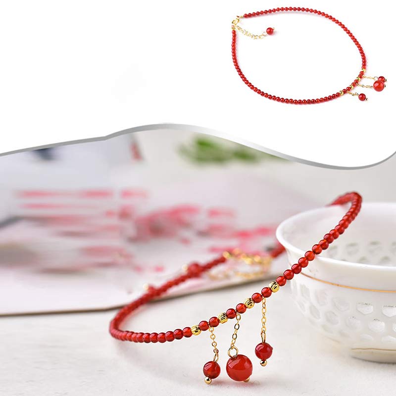 Buddha Stones Red Agate Confidence Calm Anklet Anklet BS 6