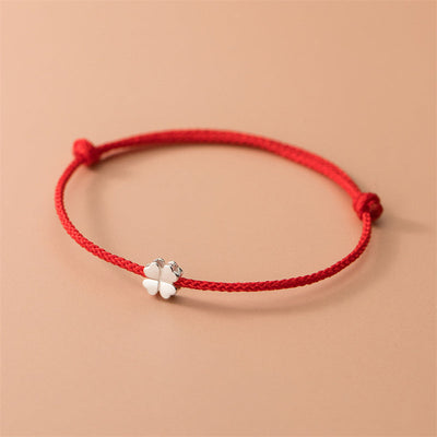Buddha Stones 925 Sterling Silver Four Leaf Clover Red Rope Bracelet Bracelet BS Four Leaf Clover(Wrist Circumference 14-20cm)