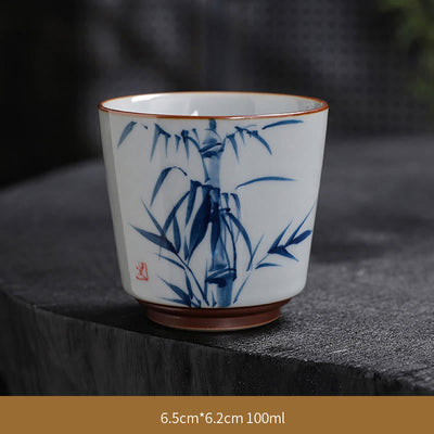 Buddha Stones Lotus Flower Leaf Bamboo Ceramic Teacup Kung Fu Tea Cups Cup BS Bamboo 6.5cm*6.2cm*100ml