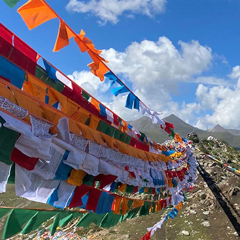 Buddha Stones Tibetan 5 Colors Silk Windhorse Auspicious Outdoor 25 Pcs Prayer Flag TIBETAN PRAYER FLAGS buddhastoneshop 7