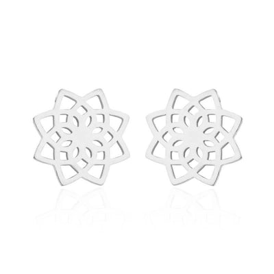 Buddha Stones Tibetan Lotus Pattern New Beginning Stud Earrings Earrings BS 1