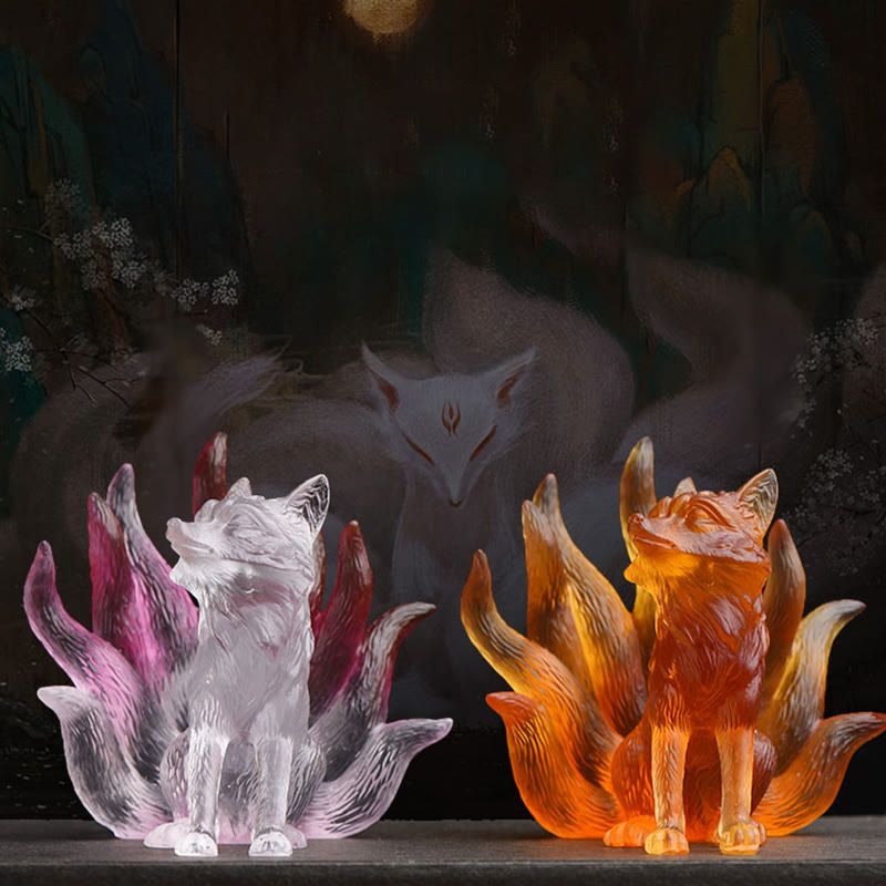Buddha Stones Small Nine Tailed Fox Success Strength Home Figurine Decoration Decorations BS 1