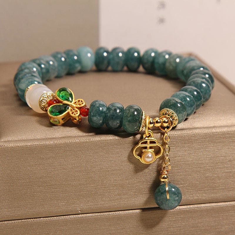 Buddha Stones Jade White Agate Butterfly Abacus Beads Abundance Bracelet Bracelet BS 2