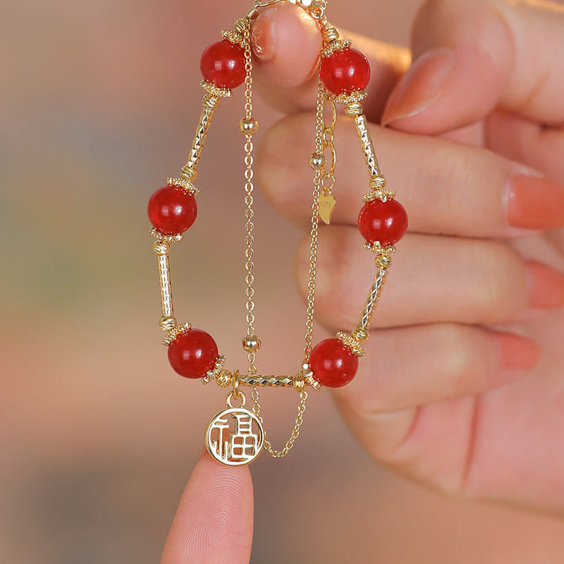 Buddha Stones Red Agate Fu Character Charm Self-acceptance Bracelet Bracelet BS 1