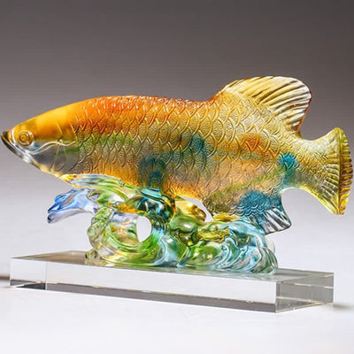 Buddha Stones Handmade Liuli Crystal Koi Fish Art Piece Luck Home Office Decoration Decorations BS 8