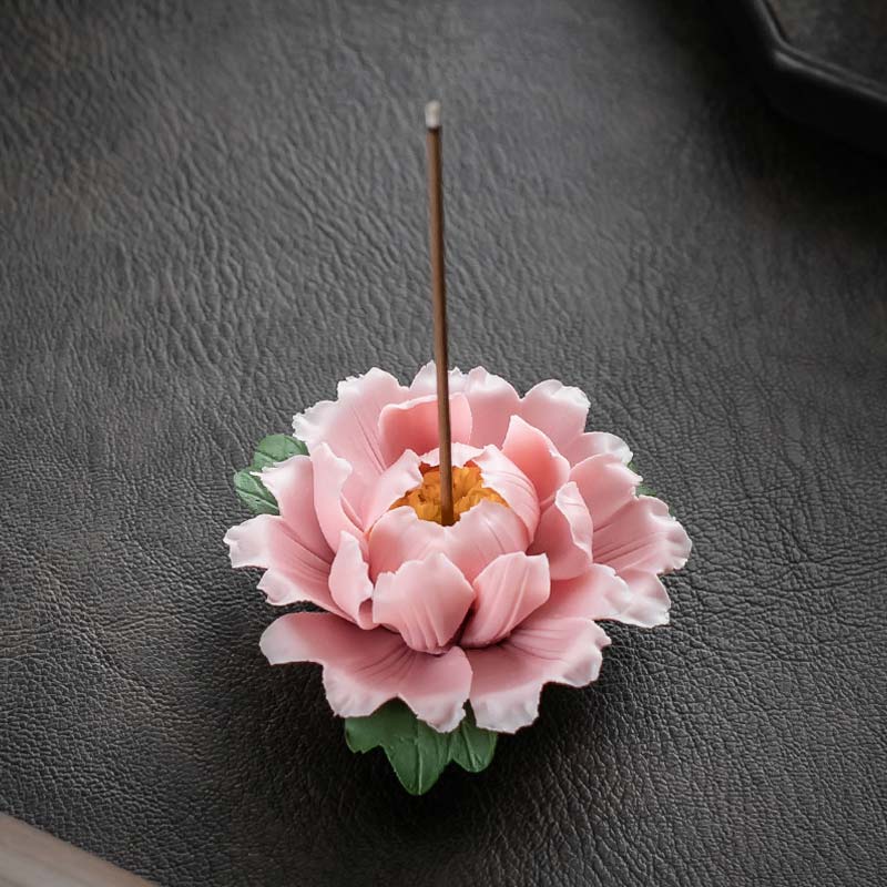 Buddha Stones Tibetan Lotus Blessing Ceramic Stick Incense Burner Decoration Incense Burner BS main