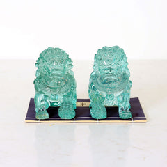 Buddha Stones 2Pcs Lion Statue Courage Strength Resin Home Office Decoration Decorations BS A Pair of Lions-Cyan