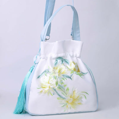 Buddha Stones Suzhou Embroidery Rabbit Lotus Epiphyllum Peony Magnolia Silk Tote Crossbody Bag Shoulder Bag Handbag Crossbody Bag BS 1