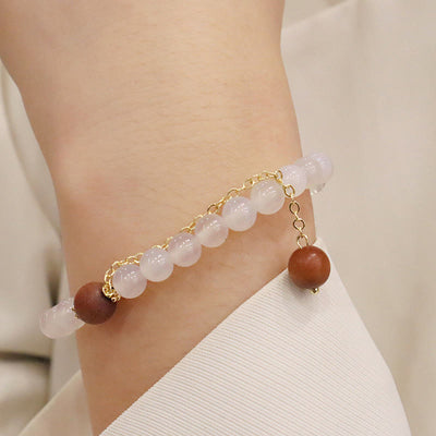 Buddha Stones Sandalwood Cat's Eye Fu Character Charm Protection Bracelet Bracelet BS 12