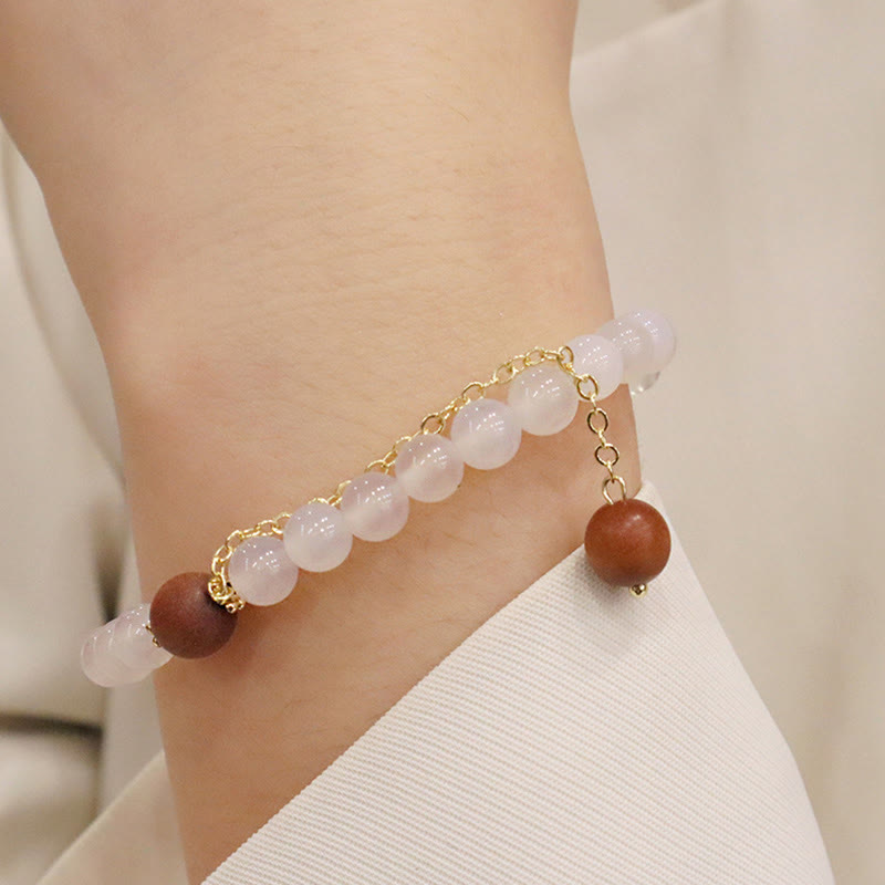 Buddha Stones Sandalwood Cat's Eye Fu Character Charm Protection Bracelet Bracelet BS 12