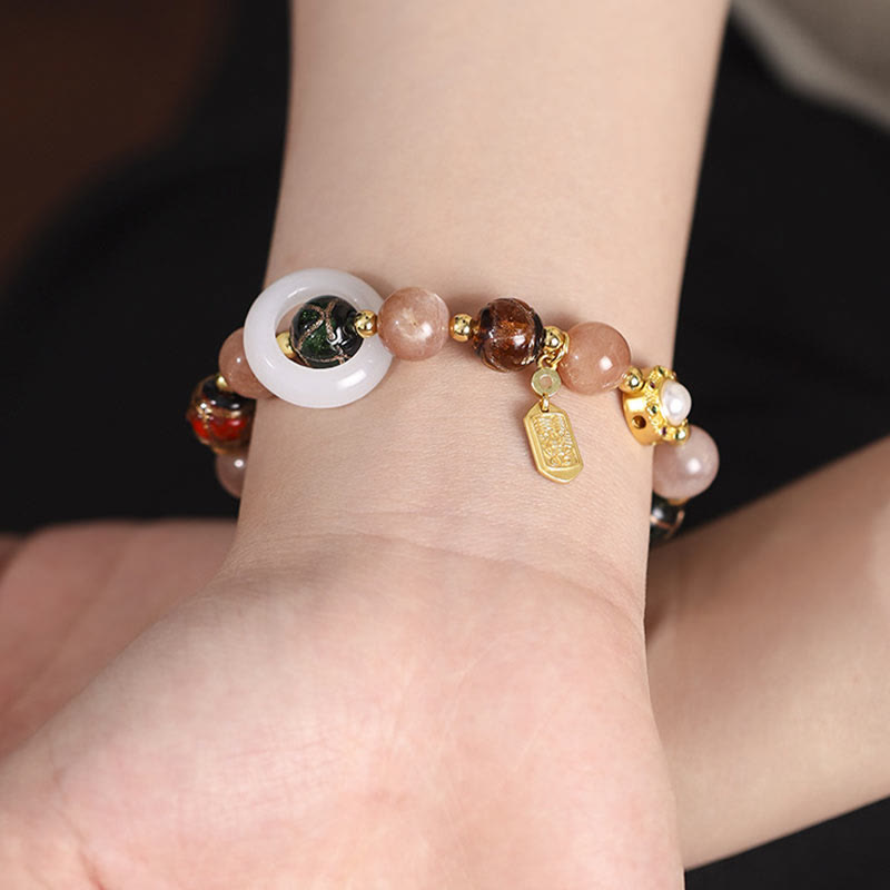 Buddha Stones Tibetan Incense Ash Liuli Glass Tridacna Stone Sun Stone Om Mani Padme Hum Prayer Wheel Charm Bracelet Bracelet BS 11