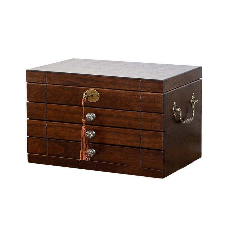 Buddha Stones Retro Solid Wood Jewelry Box Four-Layer Wooden Jewelry Storage Box Jewelry Box BS 11