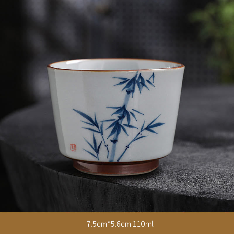 Buddha Stones Lotus Flower Leaf Bamboo Ceramic Teacup Kung Fu Tea Cups Cup BS Bamboo 7.5cm*5.6cm*110ml