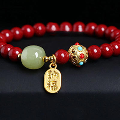 Buddha Stones Cinnabar Green Aventurine Fortune Protection Charm Bracelet Bracelet BS 11