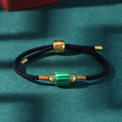 Buddha Stones Tibet Handmade Green Aventurine Red Stone Malachite Luck Protection Braided Rope Bracelet Bracelet BS Malachite Black(Wrist Circumference 14-20cm)