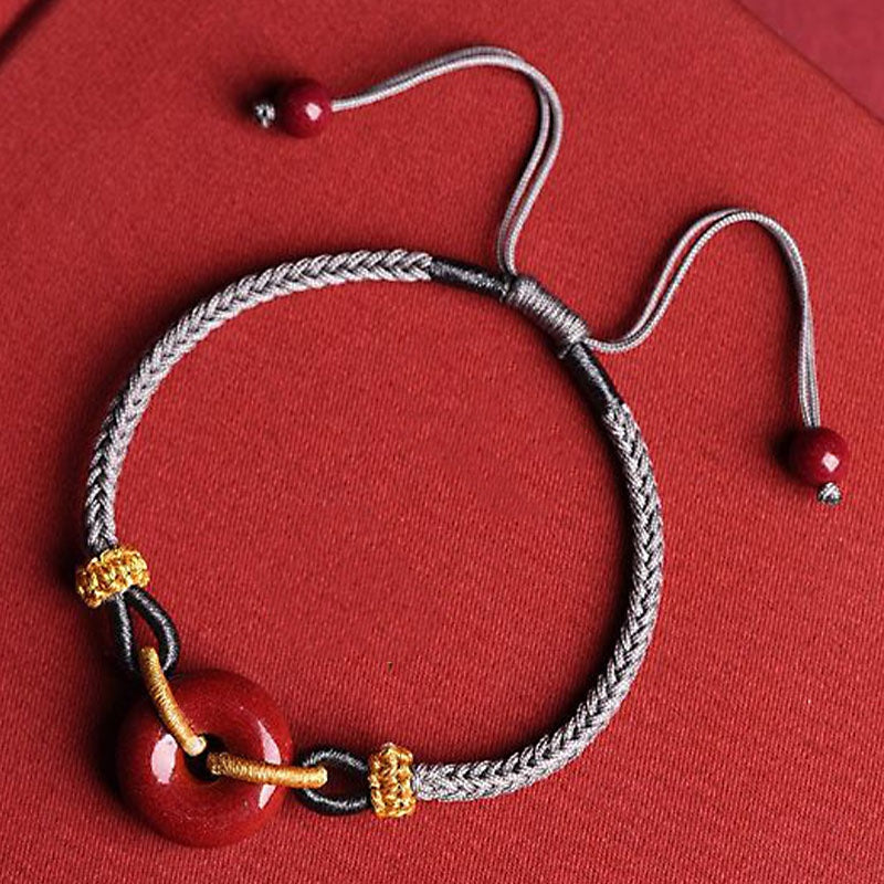 Buddha Stones Handmade Cinnabar Peace Buckle Blessing Braided Rope Bracelet Bracelet BS 14
