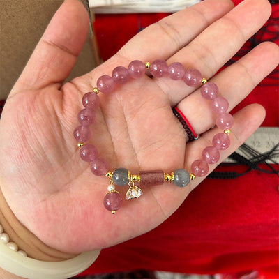 Buddha Stones Natural Strawberry Quartz Zircon Flower Positive Charm Bracelet Bracelet BS 7