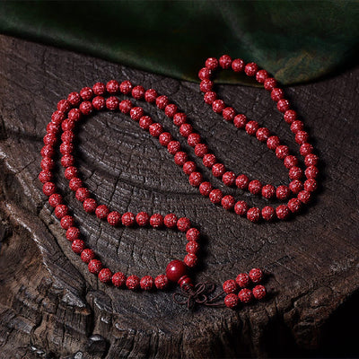 Buddha Stones 108 Mala Beads Cinnabar Om Mani Padme Hum Pattern Engraved Blessing Bracelet Mala Bracelet BS 1