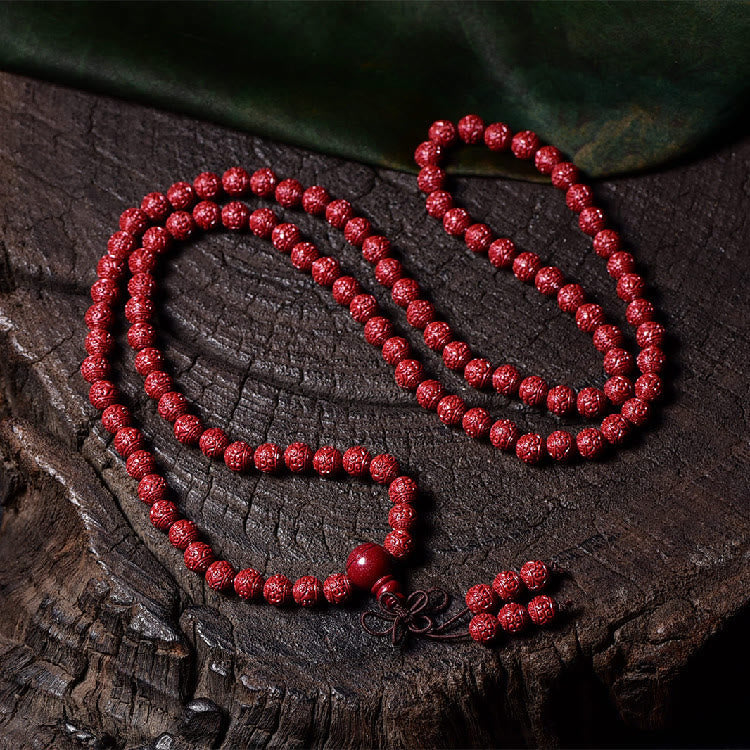 Buddha Stones 108 Mala Beads Cinnabar Om Mani Padme Hum Pattern Engraved Blessing Bracelet Mala Bracelet BS 1