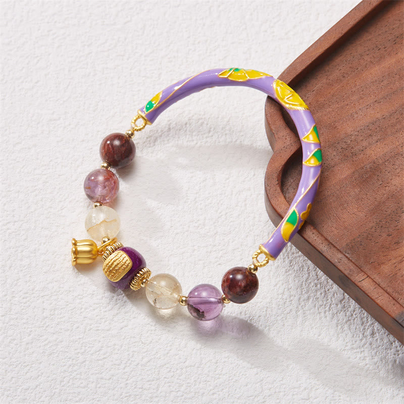Buddha Stones Purple Phantom Purple Jade Scripture Citrine Love Wisdom Bracelet Bangle Bracelet Bangle BS 1