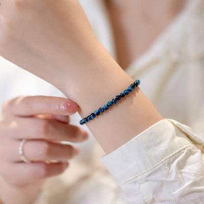 Foviel Natural Blue Tiger Eye Stone Protection Chain Bracelet