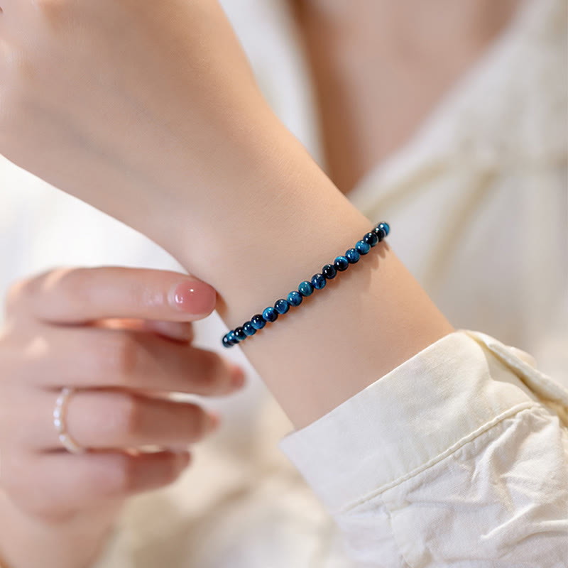 Foviel Natural Blue Tiger Eye Stone Protection Chain Bracelet