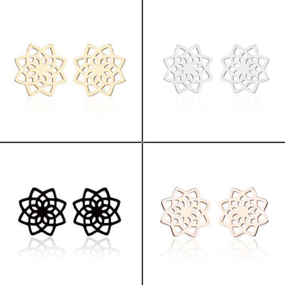 Buddha Stones Tibetan Lotus Pattern New Beginning Stud Earrings Earrings BS 8