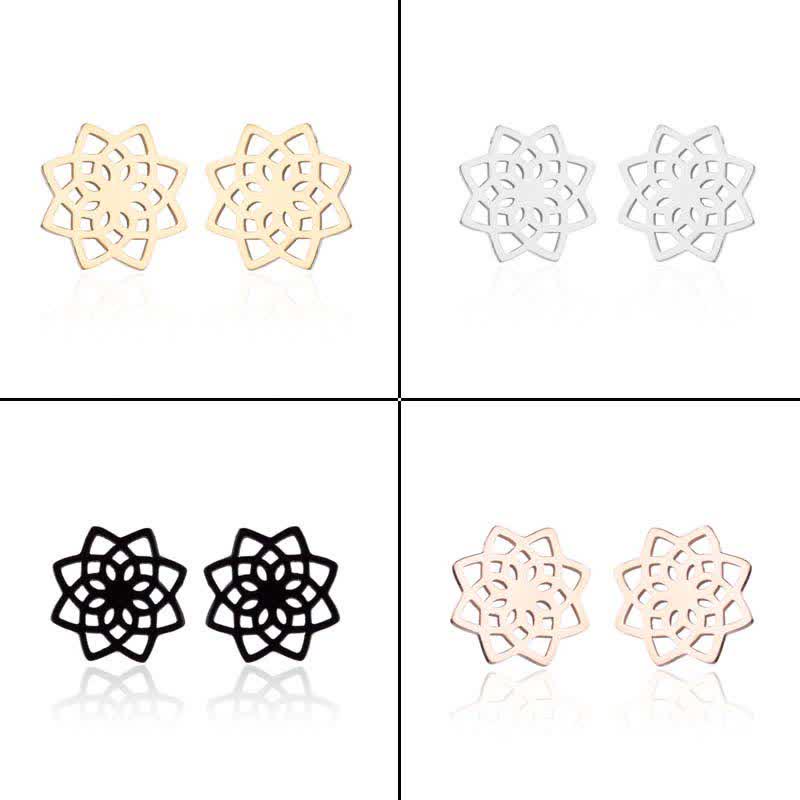 Buddha Stones Tibetan Lotus Pattern New Beginning Stud Earrings Earrings BS 8