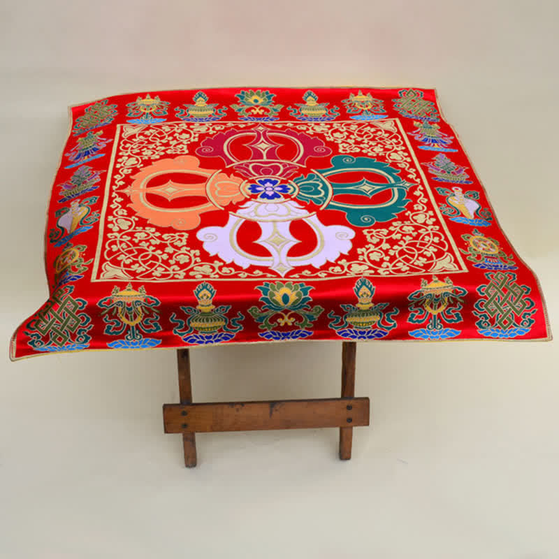Buddha Stones Flower Endless Knot Prayer Altar Mat Healing Meditation 8 Auspicious Symbols Mat Table Runner Prayer Altar BS 16