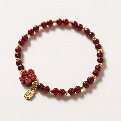 Buddha Stones 14K Gold Natural Garnet Cinnabar Flower Calm Bracelet Bracelet BS Garnet(Purification♥Protection)(Wrist Circumference 13-16cm)