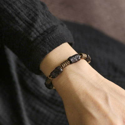 Buddha Stones Tibetan Ebony Wood Copper Calm Peace Bracelet Bracelet BS 12