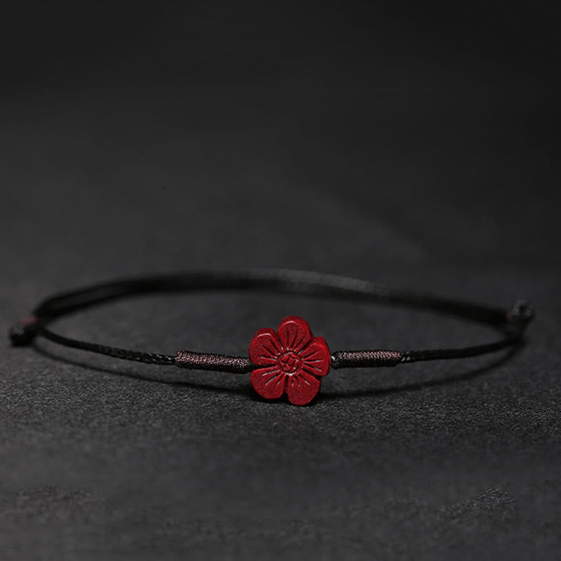 Buddha Stones Handmade Plum Blossom Four Leaf Clover PiXiu Lotus Koi Fish Cinnabar Blessing Braid Bracelet Bracelet BS Black(Wrist Circumference 14-19cm) Plum Blossoms