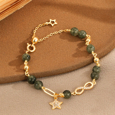 Buddha Stones 14K Gold Green Rutilated Quartz Möbius Loop Eternal Love Star Protection Bracelet Bracelet BS 5