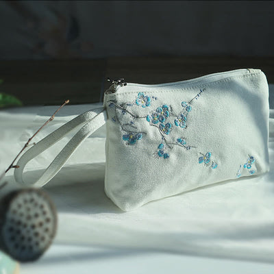 Buddha Stones Small Flower Plum Cherry Crane Peach Blossom Embroidery Canvas Wallet Shopping Purse Purse BS 21