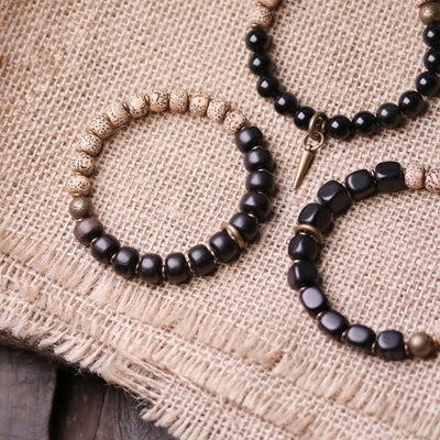 Buddha Stones Tibetan Bodhi Seed Black Obsidian Ebony Wood Copper Peace Bracelet Bracelet BS 3