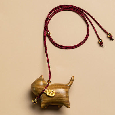 Buddha Stones Ebony Wood Green Sandalwood Lucky Cat Fu Character Lucky Fortune Bell Balance Car Hanging Decoration Car Hanging Decoration BS Green Sandalwood(Cure♥Positive)