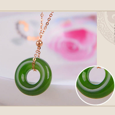 Buddha Stones Round Cyan Jade Healing 14K Gold Necklace Pendant Necklaces & Pendants BS 9