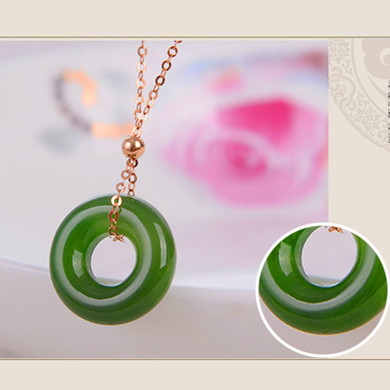 Buddha Stones Round Cyan Jade Healing 14K Gold Necklace Pendant Necklaces & Pendants BS 9
