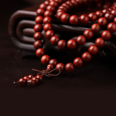 Foviel Tibetan Small Leaf Red Sandalwood 108 Beads Mala Meditation Bracelet