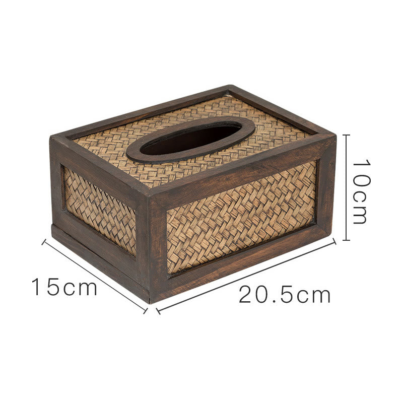 Buddha Stones Handmade Bamboo Woven Wood Tissue Box Wooden Tissue Holder Wipes Boxes Decoration Decorations BS 20.5*15*10cm-Fit For 120-150 Tissues