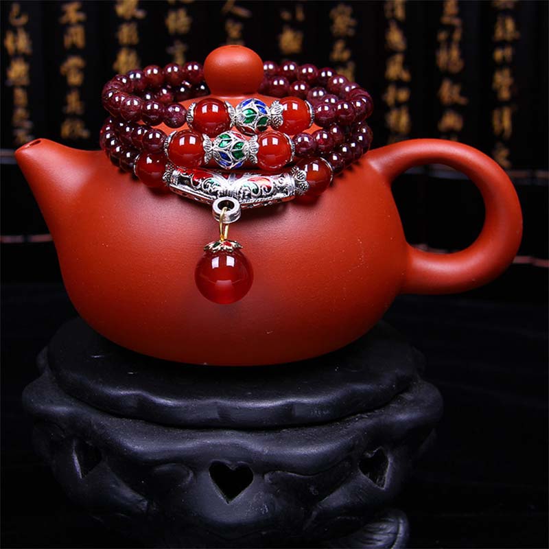 Buddha Stones Natural Garnet Red Agate Blessing Healing Bracelet Necklace Pendant Bracelet Necklaces & Pendants BS 1