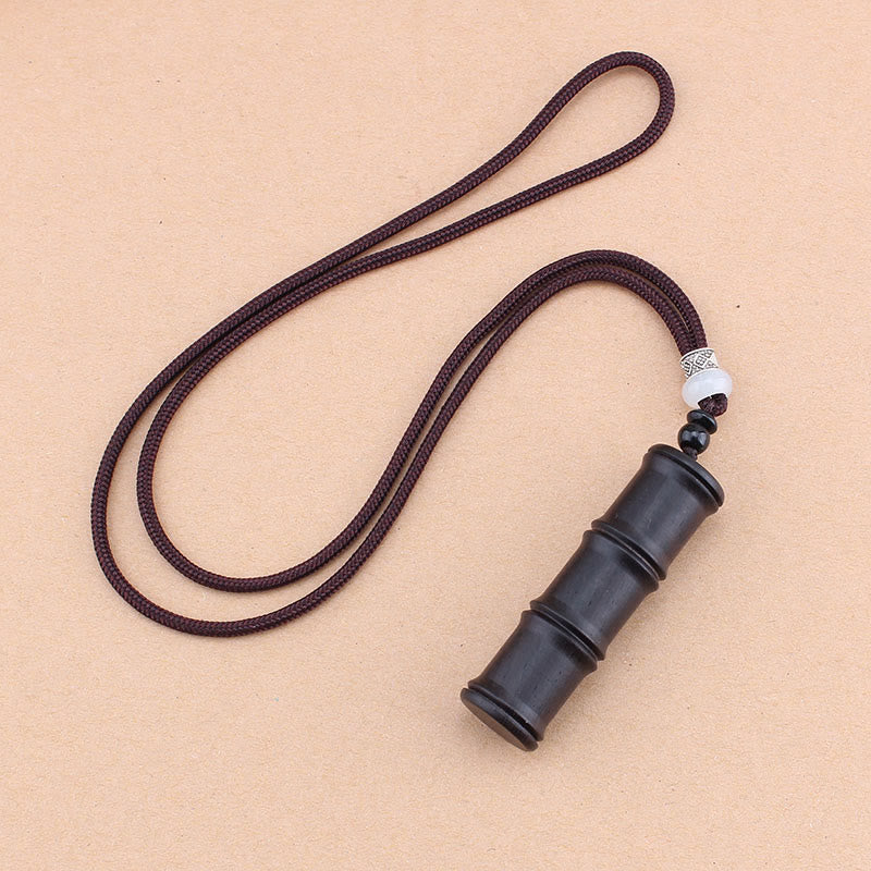 Buddha Stones Ebony Wood Bamboo Pattern Ghau Prayer Box Peace Necklace Pendant Necklaces & Pendants BS Bamboo(Thin Rope)