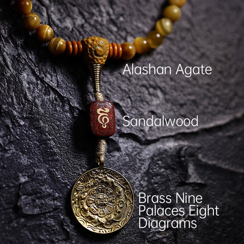 Buddha Stones 108 Mala Beads Natural Tiger Eye Copper Dorje Protection Tassel Bracelet Mala Bracelet BS 11