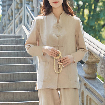 Ensemble de vêtements pour femme Foviel en coton et lin pour la pratique spirituelle, le zen, le yoga, la méditation et la prière