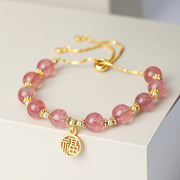 Bracelet charme Foviel plaqué or 14K en quartz fraise naturel avec caractère Fu positif
