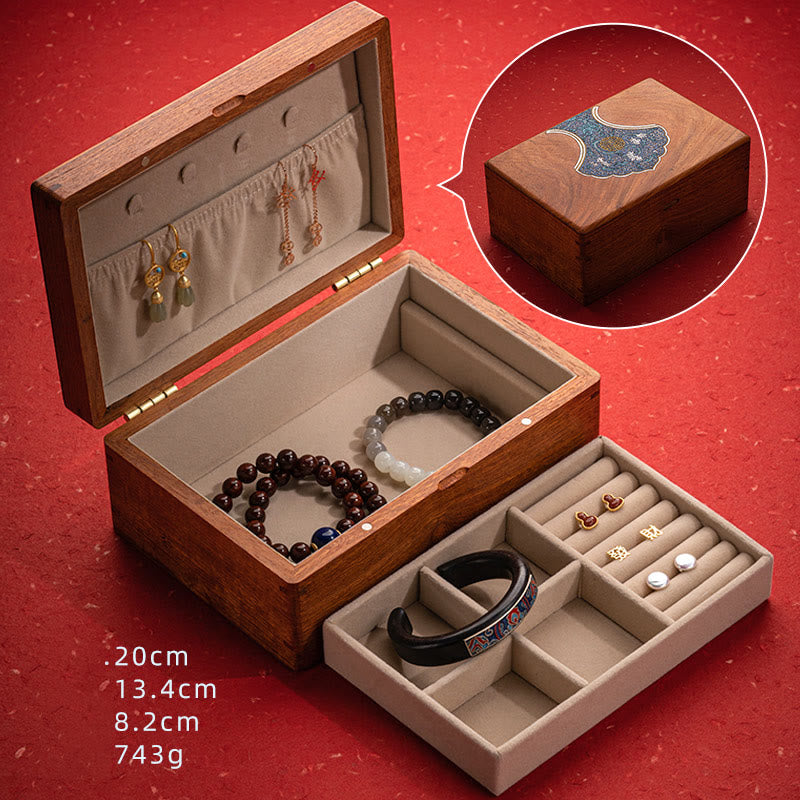 Buddha Stones Antique Flower Leaf Handmade Rosewood Jewelry Storage Box Wooden Gift Organizer Box Jewelry Storage Box BS Large Rosewood Jewelry Box 20*13.4*8.2cm
