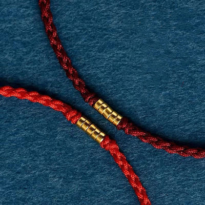 Buddha Stones 925 Sterling Silver Lucky Golden Bead Braided String Bracelet Anklet Bracelet BS 3