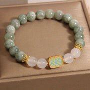 Bracelet d'abondance Foviel aux cinq écritures, en jade vert naturel et agate blanche
